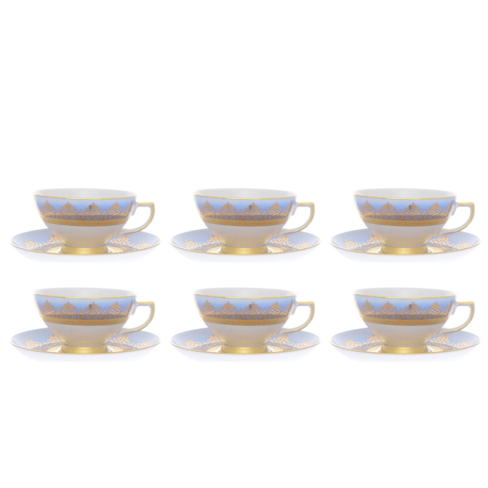 Набор чайных пар из фарфора Falkenporzellan Constanza Marakesh Blue Gold на 6 персон